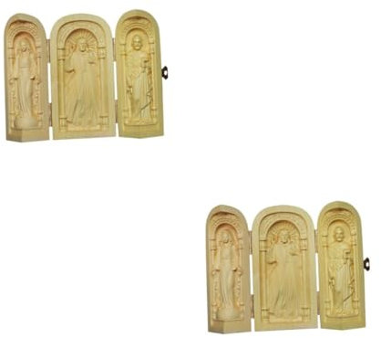 Mobestech Caja De 2 Piezas Adornos de Tallado de boj Figurilla católico crucifijo Decoración de Escritorio Jesus Modelo Ornamento Decoración Cristiana Bambú