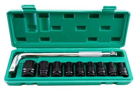 Lot de 10 douilles à choc hexagonales de 40 mm avec 6 pans - Tailles métriques de 8 à 24 mm - Matériau en acier à haute teneur en carbone avec clé et boîte de rangement