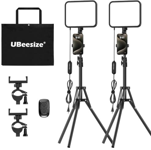 UBeesize 2-Pack LED Video Light Kit, 3000-6500K Dimmable Photography Studio Lights with Tripod Stand & Phone Holder, Video Recording & Streaming Lighting for Makeup, Gaming, YouTube