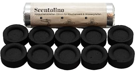 Scentolino Räucherkohle Tabletten, 33mm, 10 Stück, Selbstzündend, für Räucherpfanne und Weihrauchbrenner