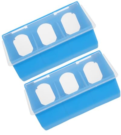 BESTonZON 2pcs Feed Box Plastic Pigeon Waterer Blue for Bird Cage Poultry Feeding Cup Lid