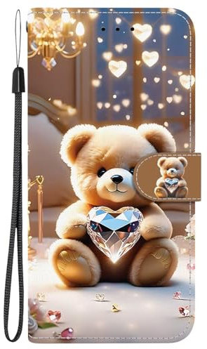 Lvnarery For Motorola Moto G06 Case Phone Cover Colourful Painted Art Pattern Shockproof Flip Protective Case with Card Holder Magnetic Stand PU Leather Case for Motorola Moto G06,Diamond bear