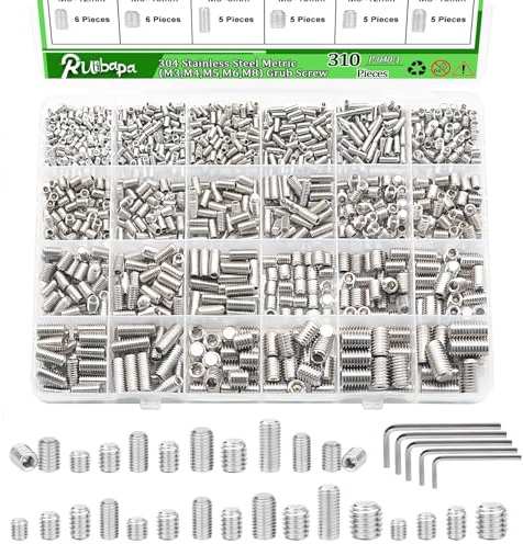 310 Pcs Set Screw Assortment Kit 24 Size 304 Stainless Steel Metric (M3,M4,M5,M6,M8) Grub Screw, Set Screws for Bathroom Fixtures,Set Screw Assortment Kit