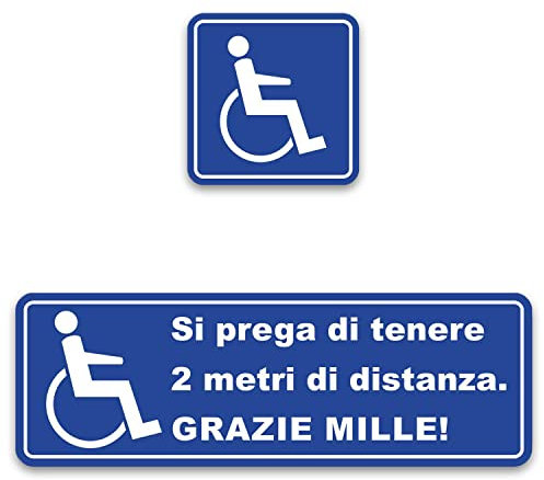 easydruck24 - Adesivo Sedia a rotelle - Si prega di mantenere una distanza di 2 metri. Grazie mille (30 cm) compreso l'adesivo per sedia a rotelle (10 cm) - avviso adesivo per auto I hin246