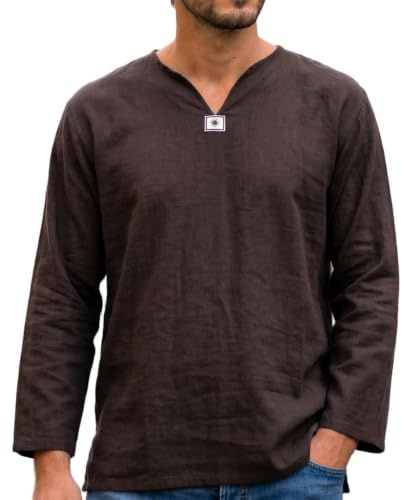 Yoga Hemd, Goa Hemd, leichtes Schlupfhemd, Baumwolle, dunkelbraun, XXL