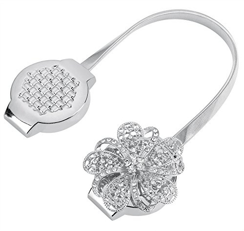 Magnetische Kristall Blume Vorhang Clip Raffhalter Gürtel Halter Stretch für Haus Büro Dekoration (Silber)