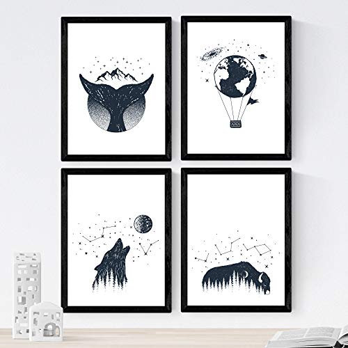 Nacnic Set von 4 Blättern Constellations, im A4-Format, Poster Papier 250 gr hohe Qualität. Frameless
