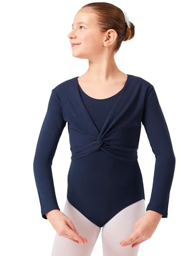 tanzmuster ® Kinder Ballett Langarm Top - Mia - mit Twist (Wickeloptik) - aus sehr weichem und festem Baumwollstoff - in marineblau, Größe:92/98