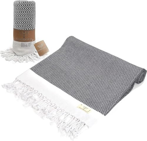 Smyrna Turkish Cotton Original Series Strandtuch,180.3x94 cm 100% Baumwolle,Extra großes tragbares türkisches Badetuch,Hergestellt in der Türkei,Kein Einlaufen,Premium Luxus Streifen Leinen,Schwarz