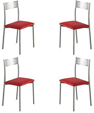 MOMMA HOME Set 4 Sillas - Modelo Sydney - Color Plata/Rojo - Material Metal/Ecopiel - Medidas 41 x 47 x 86 cm