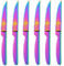 BISDARUN Steakmesser Set mit scharfem Wellenschliff Edelstahl 6-teilig Tafelmesser Regenbogen Fleischmesser Steak Knives Set Länge 22 CM/8,66 Inch