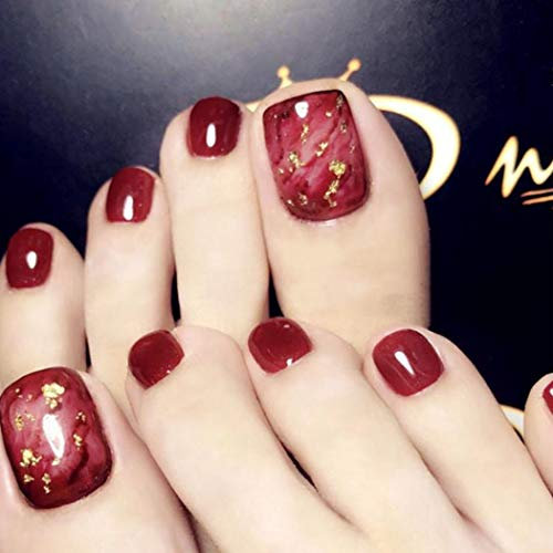 Yean Square Falsche Zehennägel Glänzende rote gefälschte Füße Nail Fashion Vollständige Abdeckung Künstliche Zehennagel Zubehör für Frauen und Mädchen (Zinnplatin)