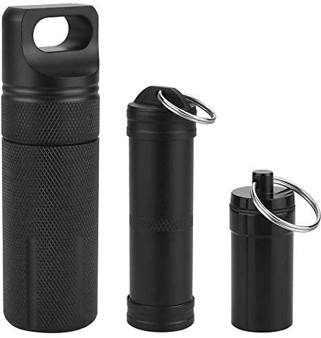 KLYNGTSK 3 PCS Pilulier Porte Clé Étanches en Alliage d’Daluminium Porte Clé Boîte Pilule 3 Tailles Boîte à Pilules de Voyage Portable Pilulier Porte Clef pour Bureau Camping Secours