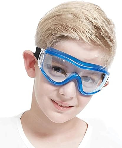 COMLZD Schutzbrille Kinder für Nerf Spielen Stoßfest Gläser Beschlagfrei Verstellbarer Riemen Passform für 5-12 Jahre (Blau)