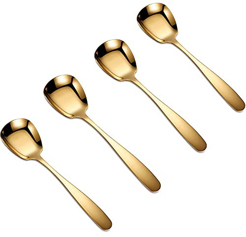 Stainless Steel Soup Spoons,4 PCS Table Spoons,Dinner Spoons,Rice Spoons,Stainless Steel Buffet Serving Spoon, Large Serving Spoon Flat Square Spoon (7.28inch Length 1.88 Width)