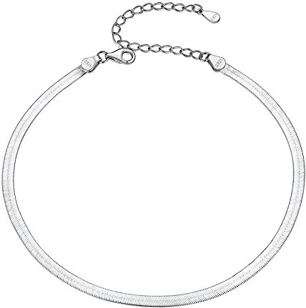 Silvora Chaine de Cheville Argent 925 Choker Bracelet Pied Serpent 3 mm Femme Chaine Pied Bracelet Maille de Cheville Fille 22cm