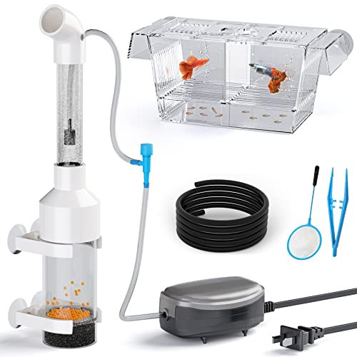 Fischeier-Inkubator Tumbler Aquarium Buntbarsche Fisch Hatchery mit Aquarium Luftpumpe, Isolation Fisch Zuchtbox, kleines Fischnetz und kleine Aquarium Pinzette