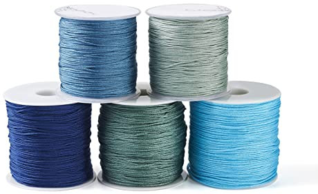 PandaHall Geflochtene Nylonschnur, 500 m, 1 mm, 5 Farben, chinesische Knotenschnur, Makramee-Faden für Armbänder, Halsketten, Jalousien, Schmuckbasteln