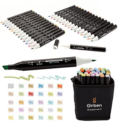 Girben Brush Pen Lettering and Blender - 30 feutres professionnels à dessin à séchage rapide