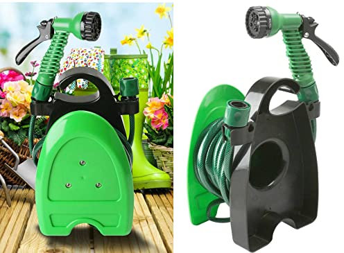 ADEPTNA 10M Garden Hose Reel with 7 Adjustable Spray Gun Nozzles - Hosepipe and Reel Easy Storage for Garden - Compact and Lightweight for Watering