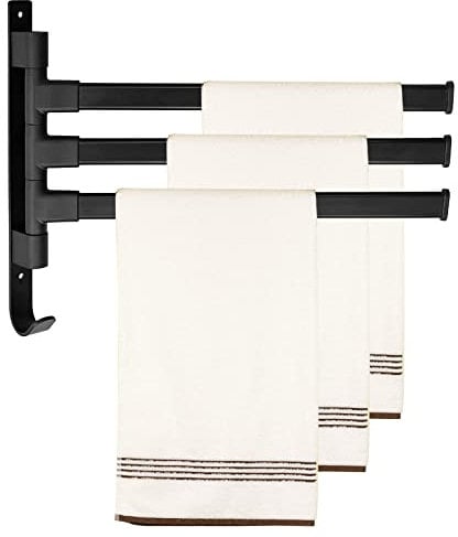 Schwenkbarer Handtuchhalter 3 Armig, 180°Drehung Handtuchhalter Ohne Bohren Schwarz, Handtuch Halter Handtuchstange für Bad, Geschirrtuchhalter Wandmontage für Küche