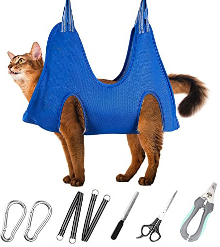 ATESON Pet Grooming Hammock Harness for Cats & XS Small Dogs, Dog Sling for Cutting Nails, Dog Hanging Holder Hanger for Nail Trimming with Nail Clippers, Nail File, Scissors