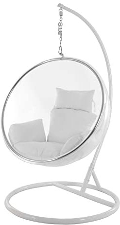 Kideo® Komplettset: Hängesessel mit Gestell & Kissen, Halbschale, Bubble, durchichtig (Gestell: weiß/Korb: durchsichtig (Clear), Kissen: weiß (1000 Snow))