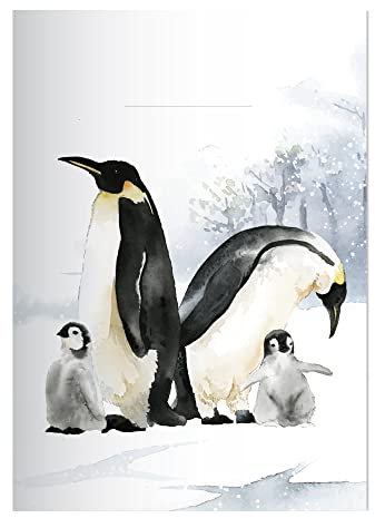 Kartenkaufrausch 16x Niedliche Pinguin DIN A4 Schulheft, Rechenhefte mit Pinguin Familie im Schnee in Weiß Lineatur 20 (blanko)
