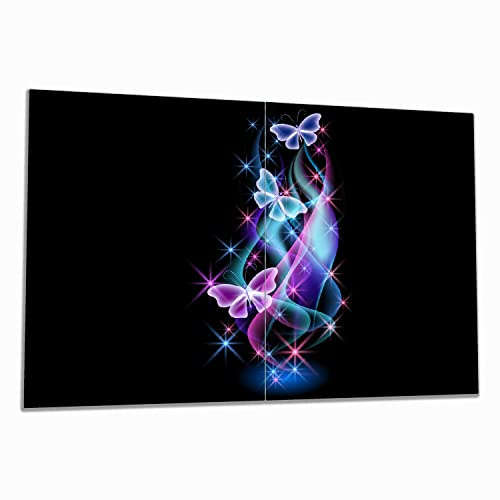 Wallario Herdabdeckplatte/Spritzschutz aus Glas, 2-teilig, 80x52cm, für Ceran- und Induktionsherde, Schmetterlinge in bunten, strahlenden Farben