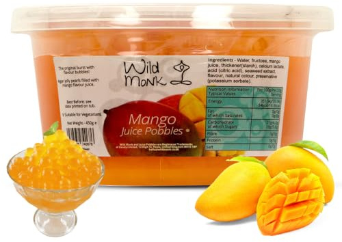 Wild Monk Mango Popping Boba (Juice Pobbles) – 450g, Tropical Mango Flavour for Bubble Tea, Smoothies, Desserts, and Cocktails – No Cooking Required, Ready to Serve, Perfect for Home Use