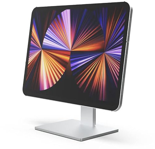 Just Mobile AluDisc Max I Multi-Winkel Tablet Halterung I Magnetischer Tablet Halter kompatibel mit Magnet-Ladefunktion I Höhenverstellbarer Design-Ständer aus Aluminium (Silber)