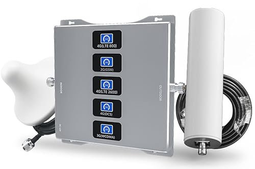 Handy-Signalverstärker GSM UMTS LTE Internet Repeater 2G 3G 4G Mobilfunk 5-Band Verstärker 800/900/1800/2100/2600MHz Handy inkl 2 Antennen (alle EU-Provider)