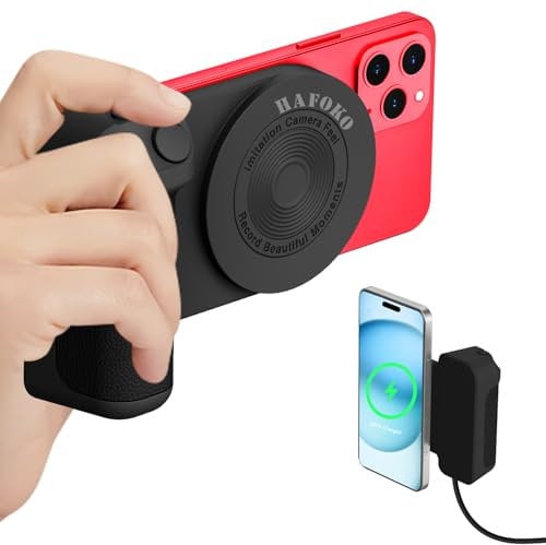 HAFOKO Smartphone Magnetic CapGrip Camera Phone Hand Grip Charging Holder Photo Phone Stand 10W Wireless Charging Stand with Bluetooth Wireless Remote Control Compatible for iPhone Samsung Video