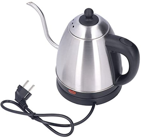 Tyenaza Hervidor Eléctrico de Cuello de Cisne de 1,2 L, Hervidor de Calor EléCtrico de Acero Inoxidable 1.2L Mango Antideslizante con Base de CalefaccióN, para Verter Sobre Café, Agua Caliente(Plata)
