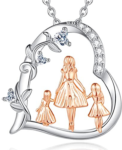 EUDORA Harmony Ball Herz Mutter Tochter Kette für Damen 925 Sterling Silber, Mama und Zwei Töchter Halskette Anhänger Schmuck Muttertag Geschenk für Frauen Mutter Tochter Stiefmutter Ehefrau, 45cm