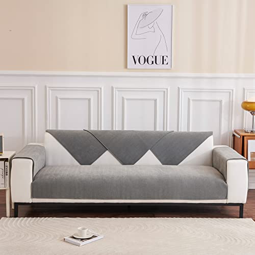 Taiyang Sofabezug L Form,Sofabezug 3 Sitzer 2 Sitzer,Rückenlehnenbezüge, Couchbezüge,Chenille Sofabezug mit Fischgrätenmuster,fühlt Sich weich Anti-Rutsch-Design (Grau, 90 x 210cm, 1 Stück)