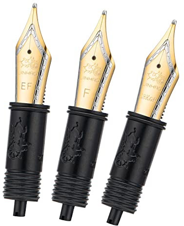 Set of 3 Jinhao 100 Fountain Pen Nibs with Black Section Feed (EF, F and M) Gold Trim-Compatible with Jinhao 100, X350, X850, 9036, 9065, 9016