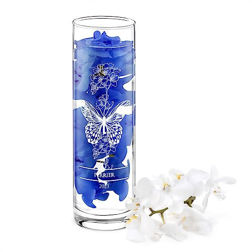 Maverton Vase en Verre gravé pour couple - Vase fleur en verre transparent pour parents - Vase cylindre pampa personnalisé - décoration maison et table de mariage - noces - famille