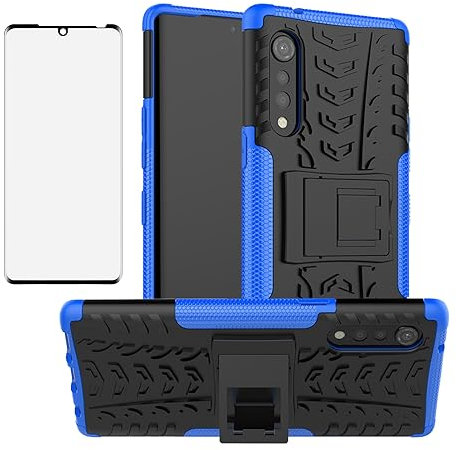 Asuwish Handyhülle für LG Velvet 5G/4G Hülle mit Glas Folie Panzerfolie Schutzfolie und Ständer Handyhüllen Schutzglas LMG910EMW LM-G910EMW Slim Hard Handy Hüllen Schutzhülle Phone Case Männer Blau