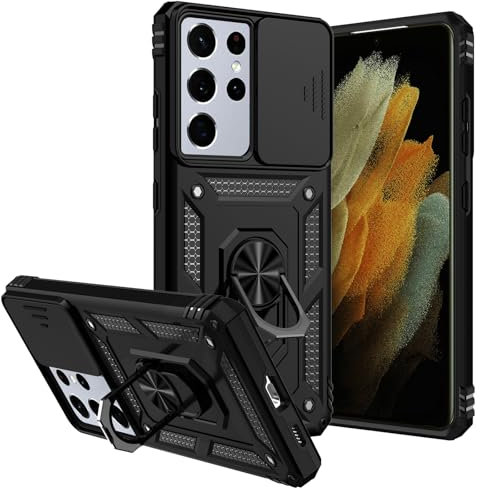 SKTGSLAMY for S21 Ultra Case,with Camera Cover,[Military Grade] 16ft.Drop Tested Cover with Magnetic Kickstand Protective Case for Galaxy S21 Ultra 6.8 inch, Black