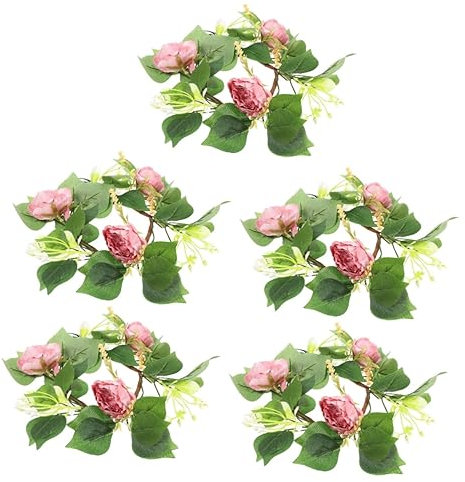 Garneck 5 Stück Kerzengirlande Künstliche Blumen Tischdekoration Pfingstrosen-Blumenkranz Rustikale Kerzenringe Tischgirlande Hochzeitskerze Eukalyptus-Dekorationen Kerzenkranz