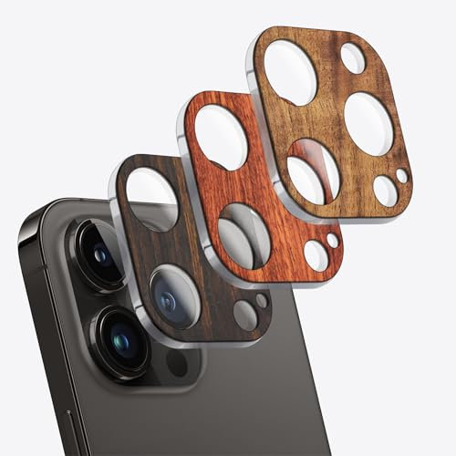 Carveit Protezione per Obiettivo per per iPhone 13 Pro / 13 Pro Max Pellicola Fotocamera Posteriore, Legno Design unico in intarsio di Temperato Lente, (Legno nero+Rosea+Noce) [3 Pezzi]