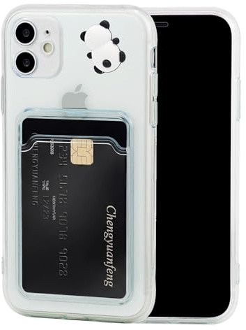 Chengyuanfeng for iPhone 11 Clear Case with Card Holder | Ultra-Slim 1.5mm Anti-Yellow Minimalist Wallet Cover with 3D Panda Accent, Secure One-Card Slot & Tap-and-Go for Gym, Night Out, Tube, Commute