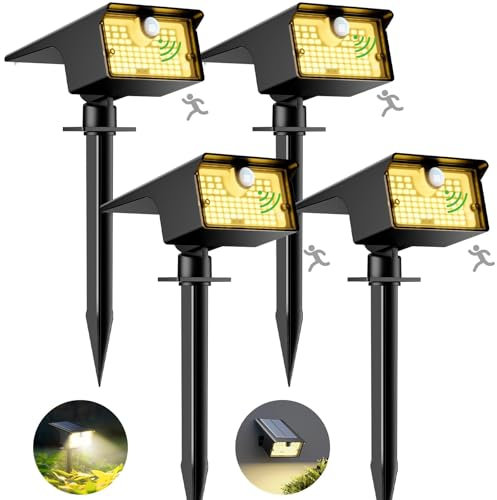 nipify 4 Stück Solarlampen für Außen mit Bewegungsmelder 3 Modi Solarstrahler für Außen Garten, IP65 Wasserdicht Solar Gartenleuchten Solarleuchten LED Solar Strahler Aussen Weg Hof Gehweg Warmweiß