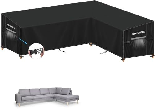 SIMPHAUS Abdeckplane Gartenmöbel L-Form Abdeckplane für Outdoor Ecksofa Abdeckung Loungemöbel L Form Gartenmöbel Abdeckung für L-Form Sofas Wasserdicht Sofabezug Ecksofa L Form 260x220x99x80/60cm