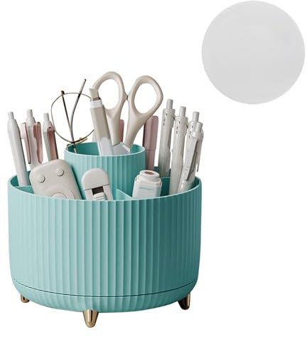 Vilike 360°Pen Holder, Rotating Pencil Holder for Desk with 5 Slots, Plastic Pen Pencil Pot with Anti-slip Pad for Home, School, Office(Blue)