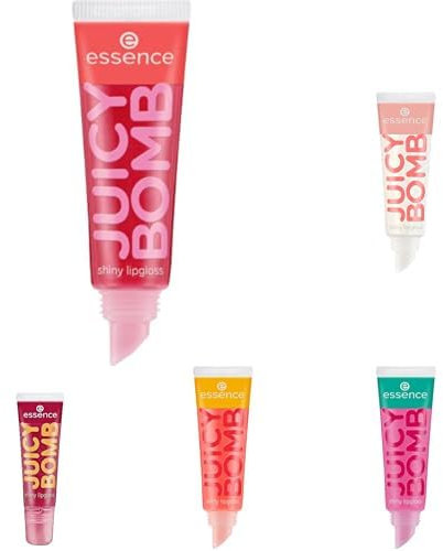 JUICY BOMB shiny lipgloss, Nr. 104, Rot +Nr. 101, Transparent + Nr. 102, Pink +Nr. 103, Orange + Nr. 04 Crazy Cherry, rot (10ml) - Bundle