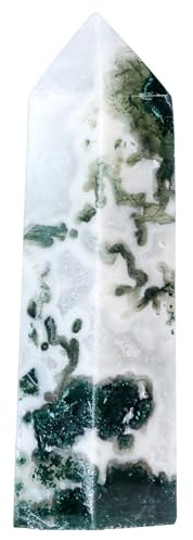 mookaitedecor Natural Moss Agate Crystal Tower Point Wand for Healing | Rare Geode Quartz Hexagonal Wand, Healing Stone Reiki Chakra Meditation Desk Decor, 81-106mm