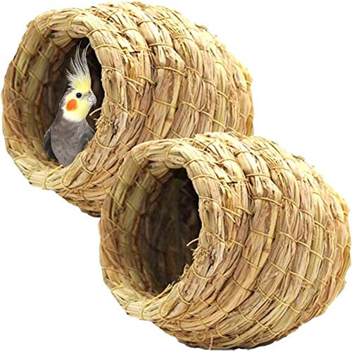 Lpitoy Pájaros Nido De Pájaros Jaula De Paja Natural Loros Hechos a Mano Pájaros Mascotas Casa Dormitorio Cría De Nido De Nido Suministros De Pájaros 12 Cm