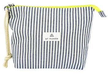 Trousse de toilette en tissu pour maquillage et voyages – Petite trousse imperméable – Organisateur de voyage pour plage et avion avec fermeture éclair fluo et cordon 20 x 28 x 6 cm Fabriqué en